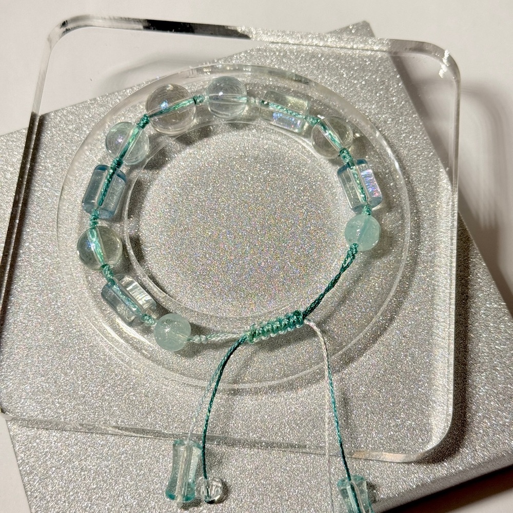 Handmade woven string braided bracelet transparent glass bead friendship jewelry